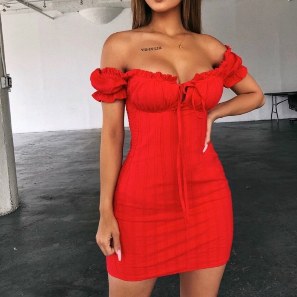 red off the shoulder dress